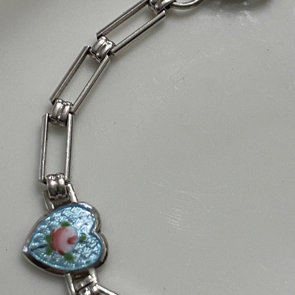 VTG Sterling 3 Hearts Guilloche Bracelet - Picture 3 of 10
